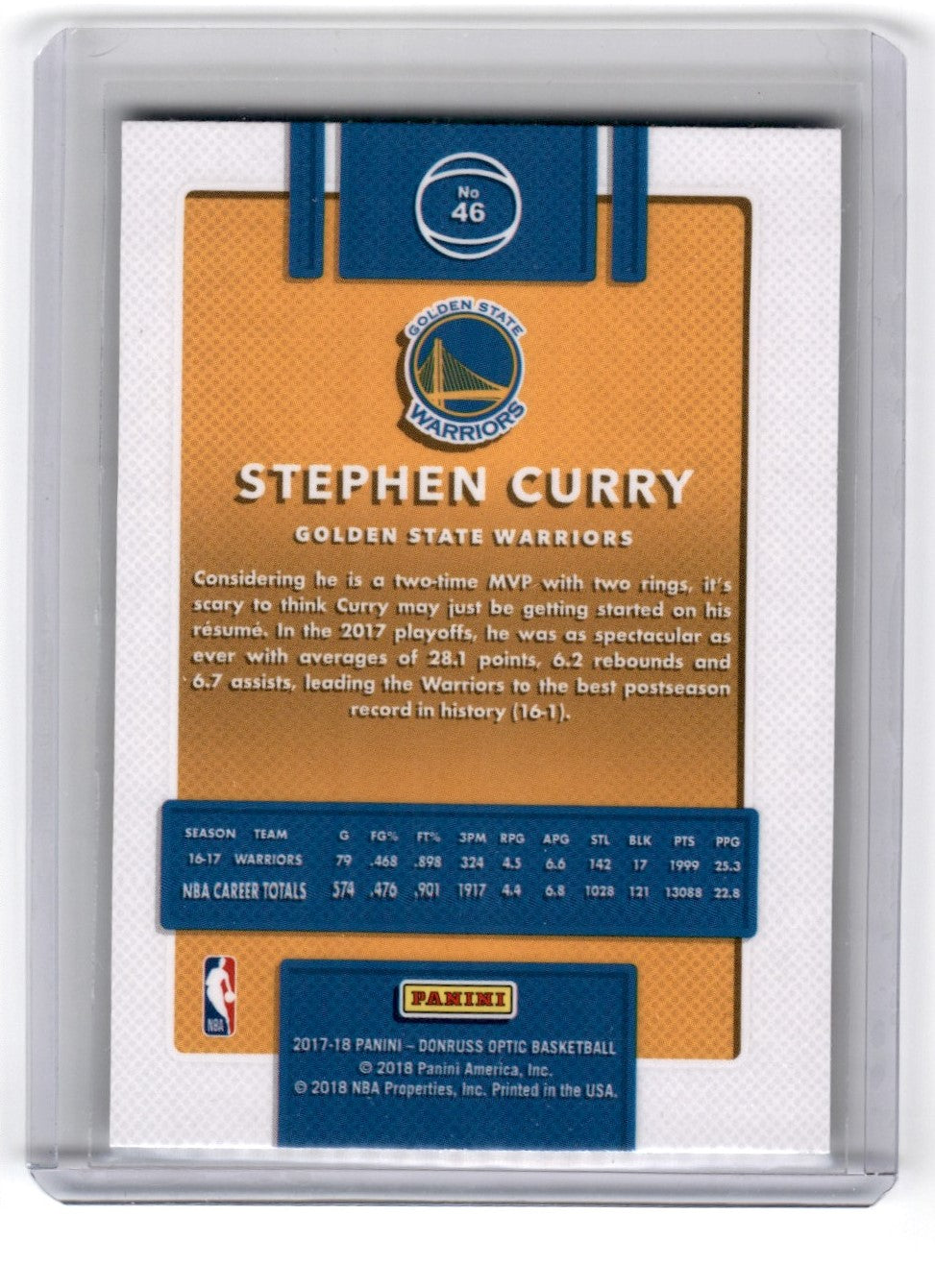2017 Donruss Stephen Curry Card 46