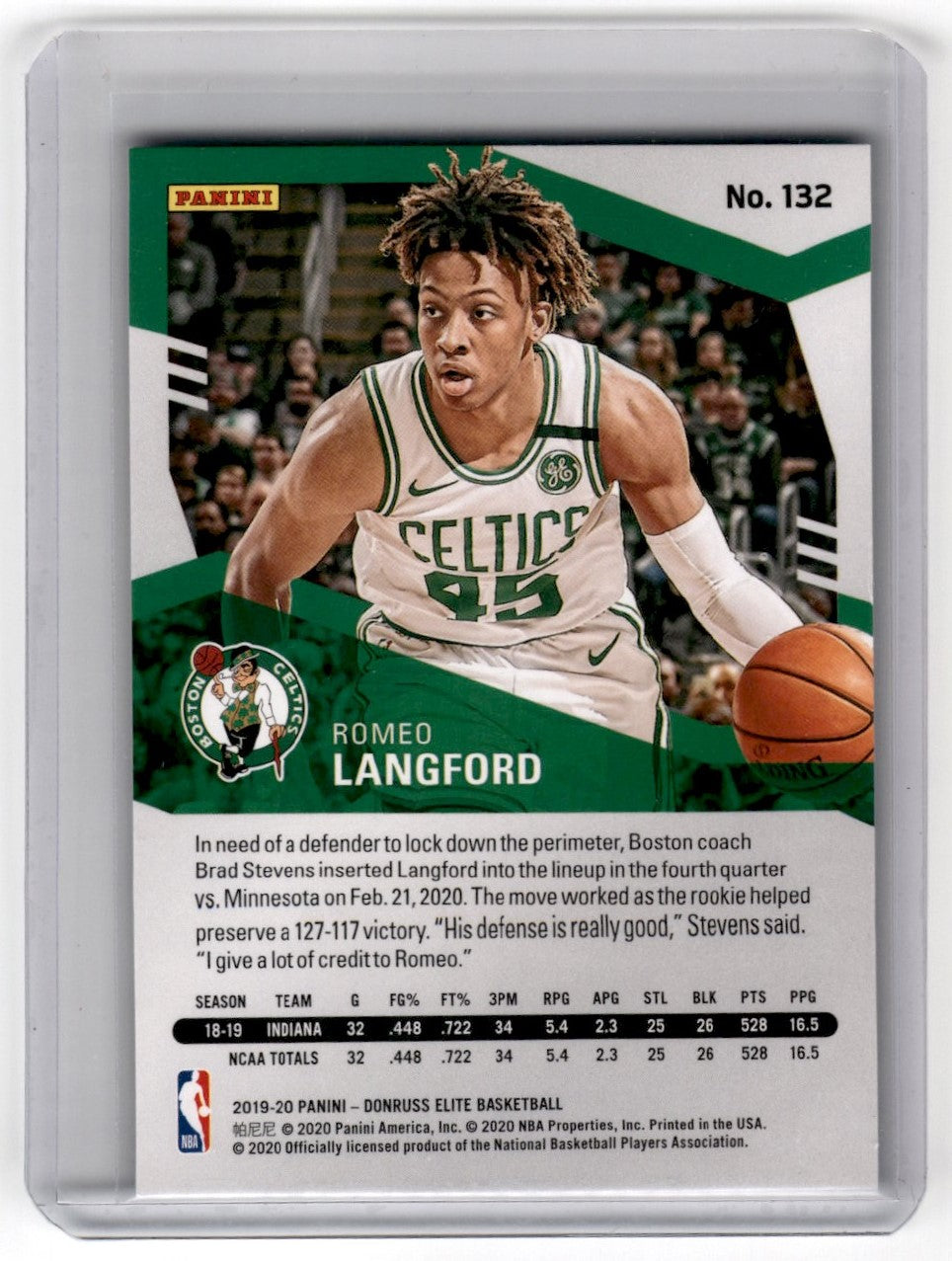 2019 Donruss Elite Romeo Langford RC Card 132 /299