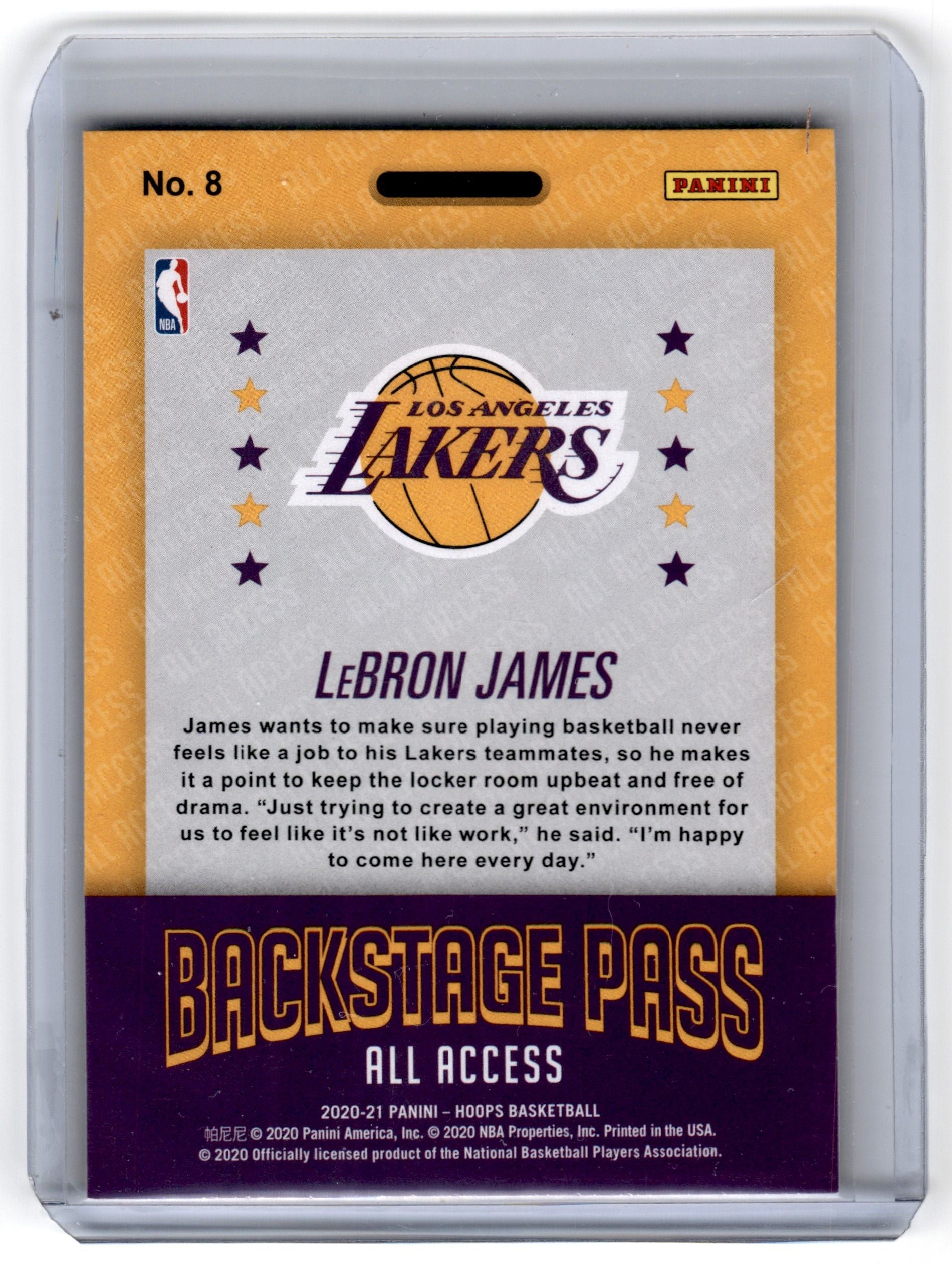 2019 Hoops Back Stage Pass LeBron James Los Angeles Lakers Card 7