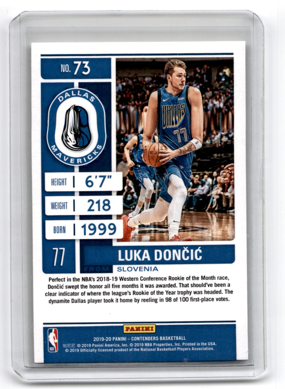 2019 Panini Contenders Season Ticket Luka Doncic Card 73