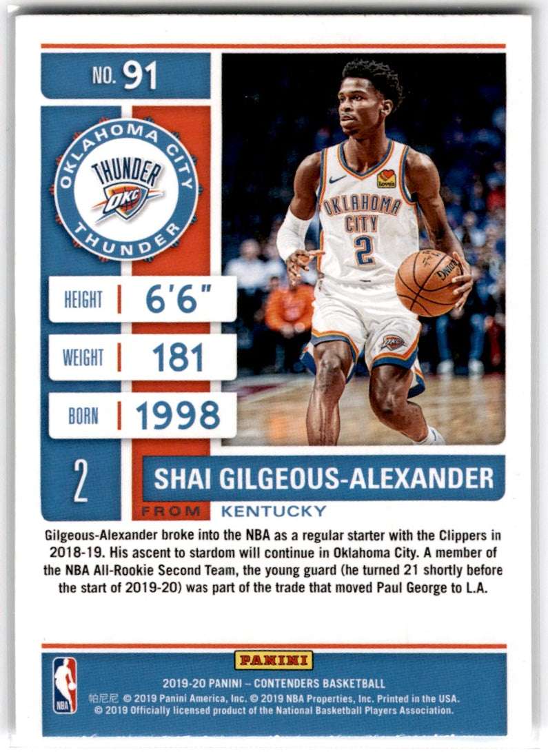 2019 Panini Contenders Game Ticket Red Shai Gilgeous-Alexander Card 91