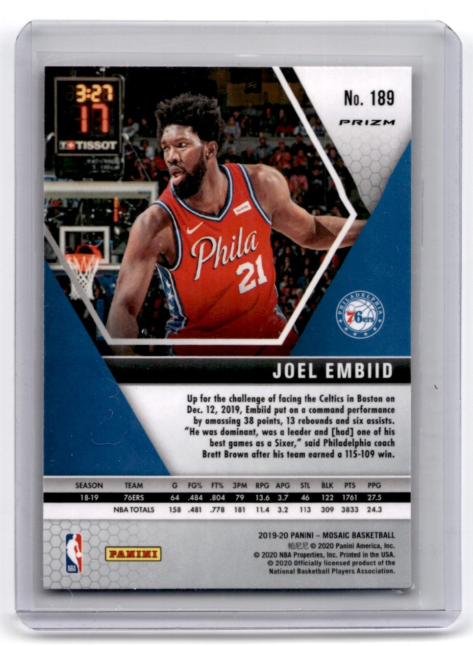 2019 Panini Mosaic Joel Embiid Pink Mosaic Card 189