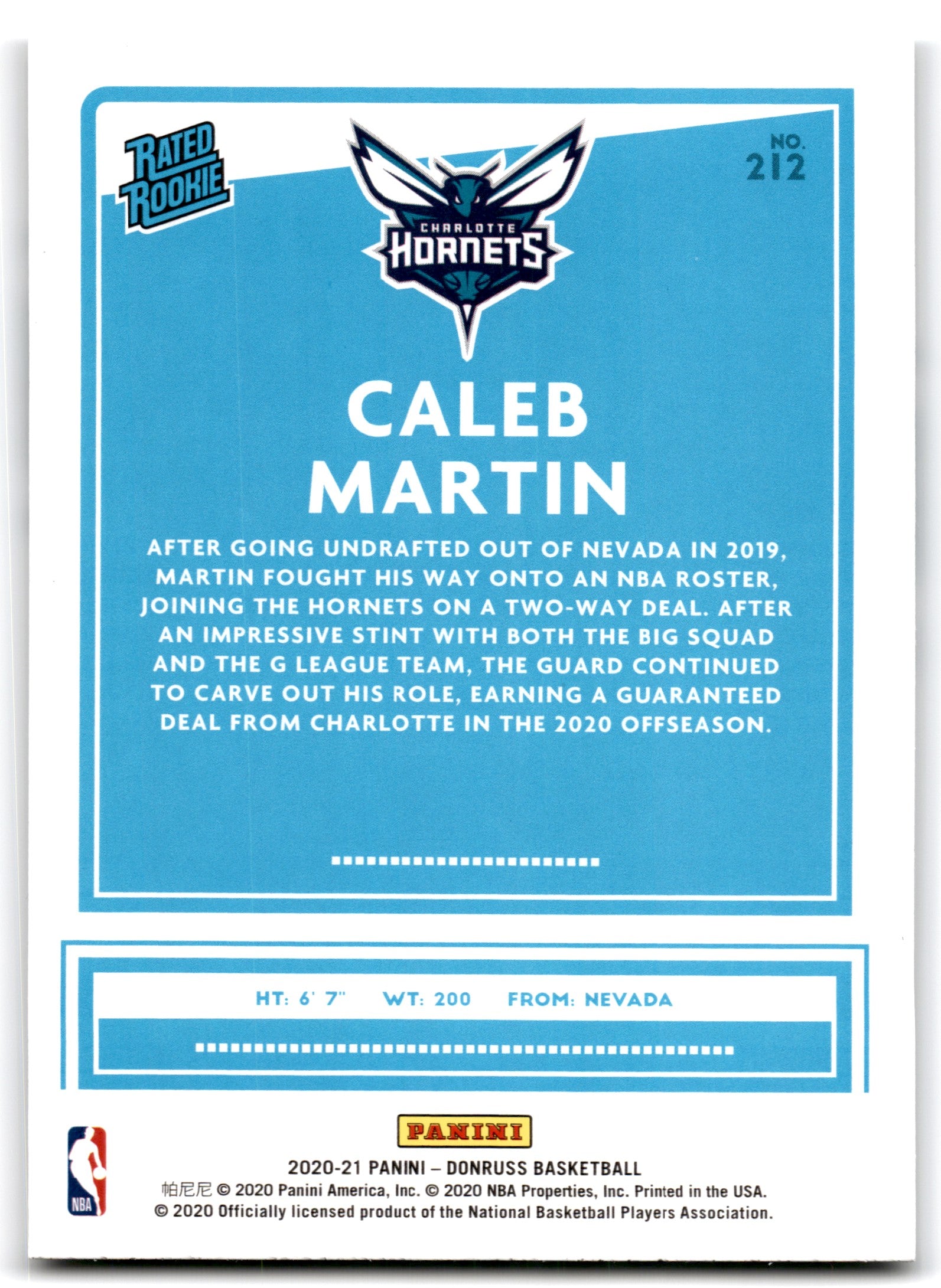 2020 Donruss Caleb Martin Charlotte Hornets RC Card 212