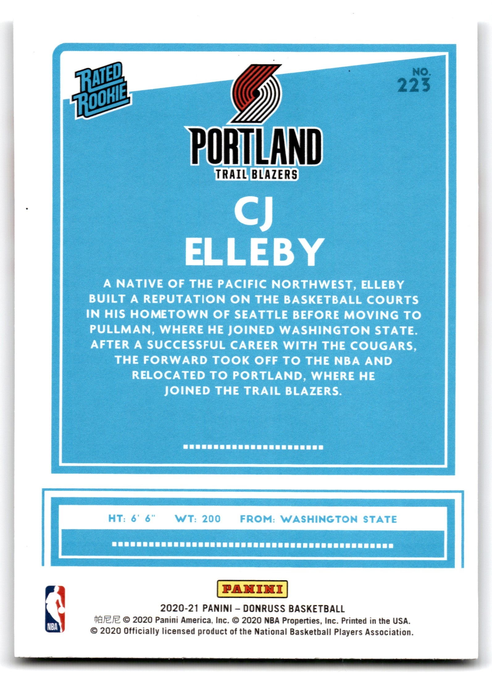 2020 Donruss CJ Elleby Portland Trail Blazers Card 223