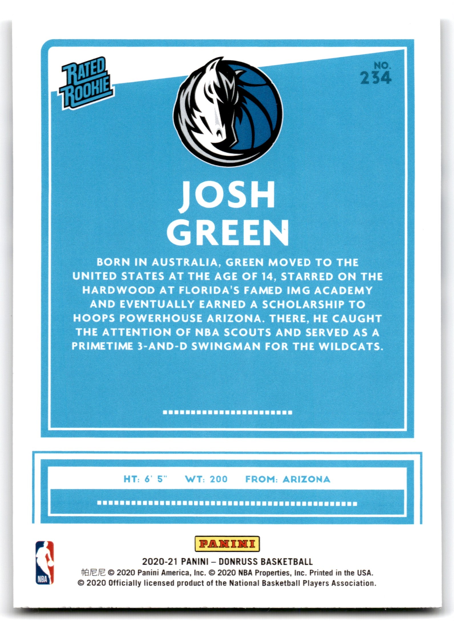 2020 Donruss Josh Green Dallas Mavericks Card 234