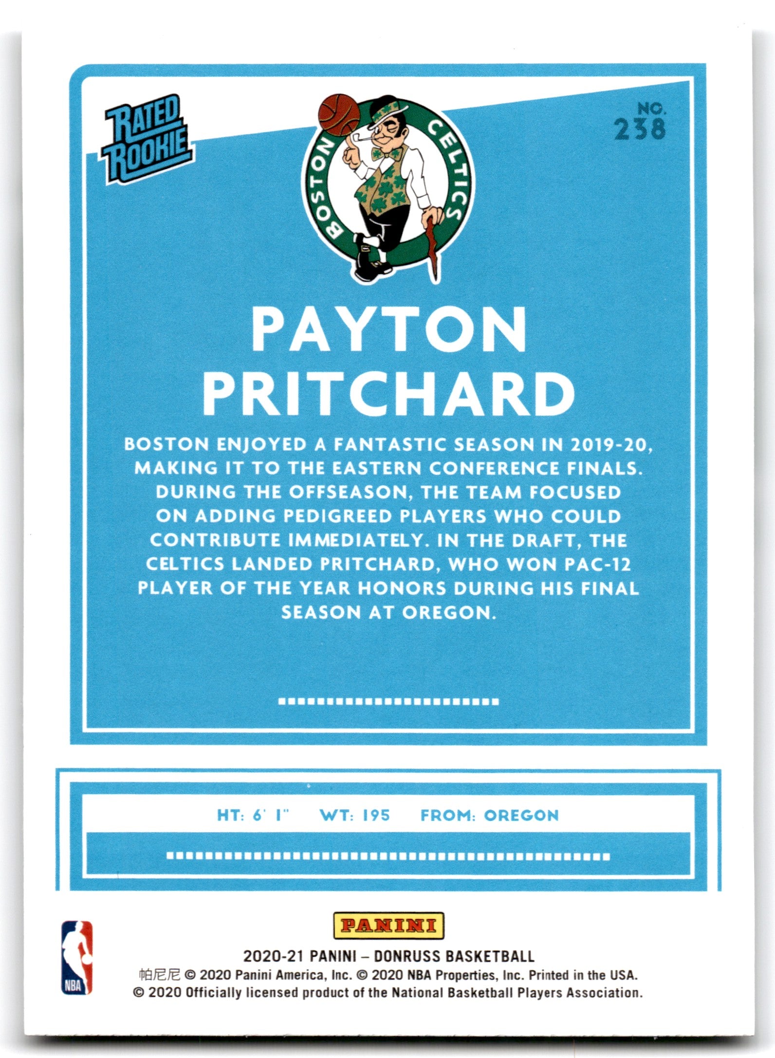 2020 Donruss Payton Pritchard Boston Celtics Card 238