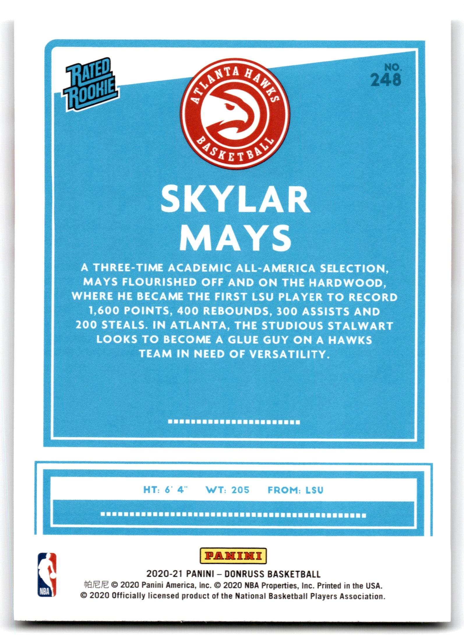 2020 Donruss Skylar Mays Atlanta Hawks Card 248