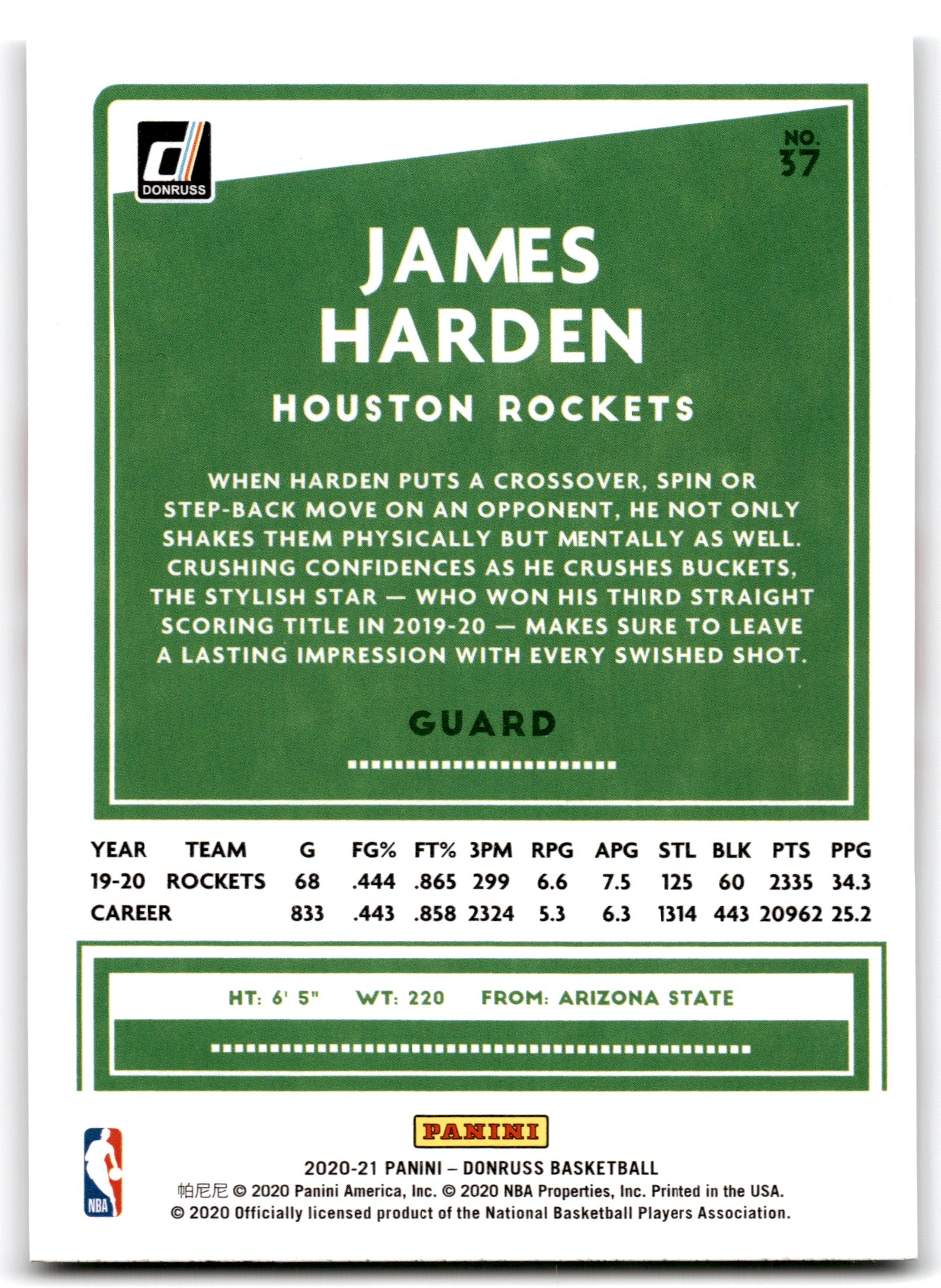2020 Donruss James Harden Houston Rockets Card 37