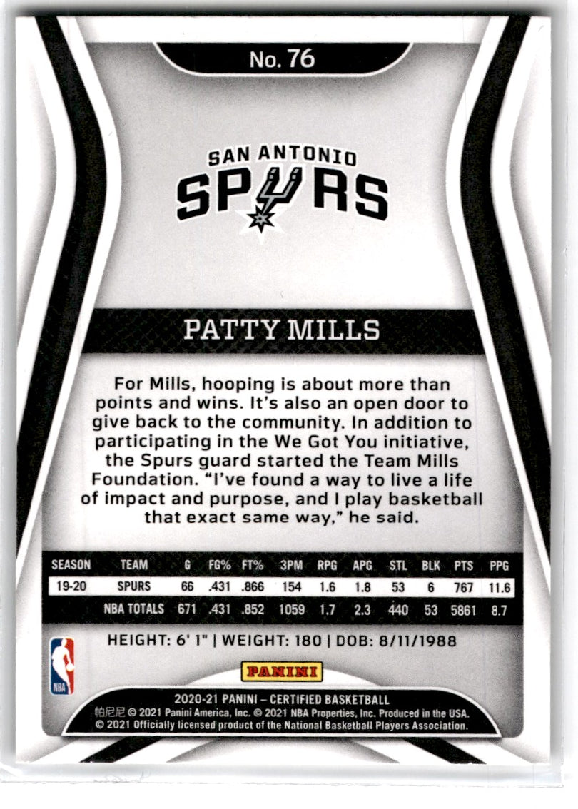 2020 Panini Certified Patty Mills Card 76