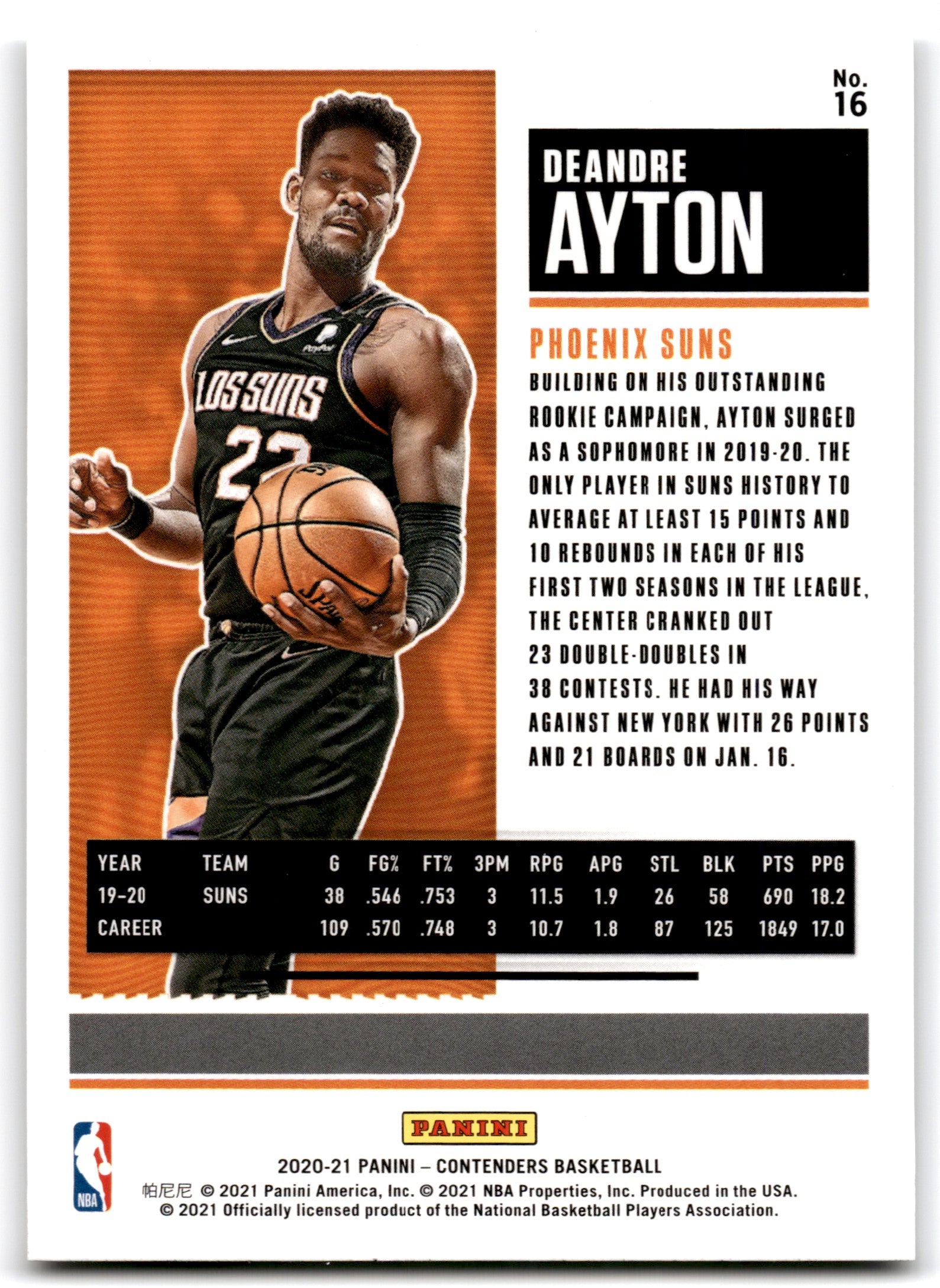 2020 Panini Contenders Game Ticket Bronze Deandre Ayton Phoenix Suns Card 16
