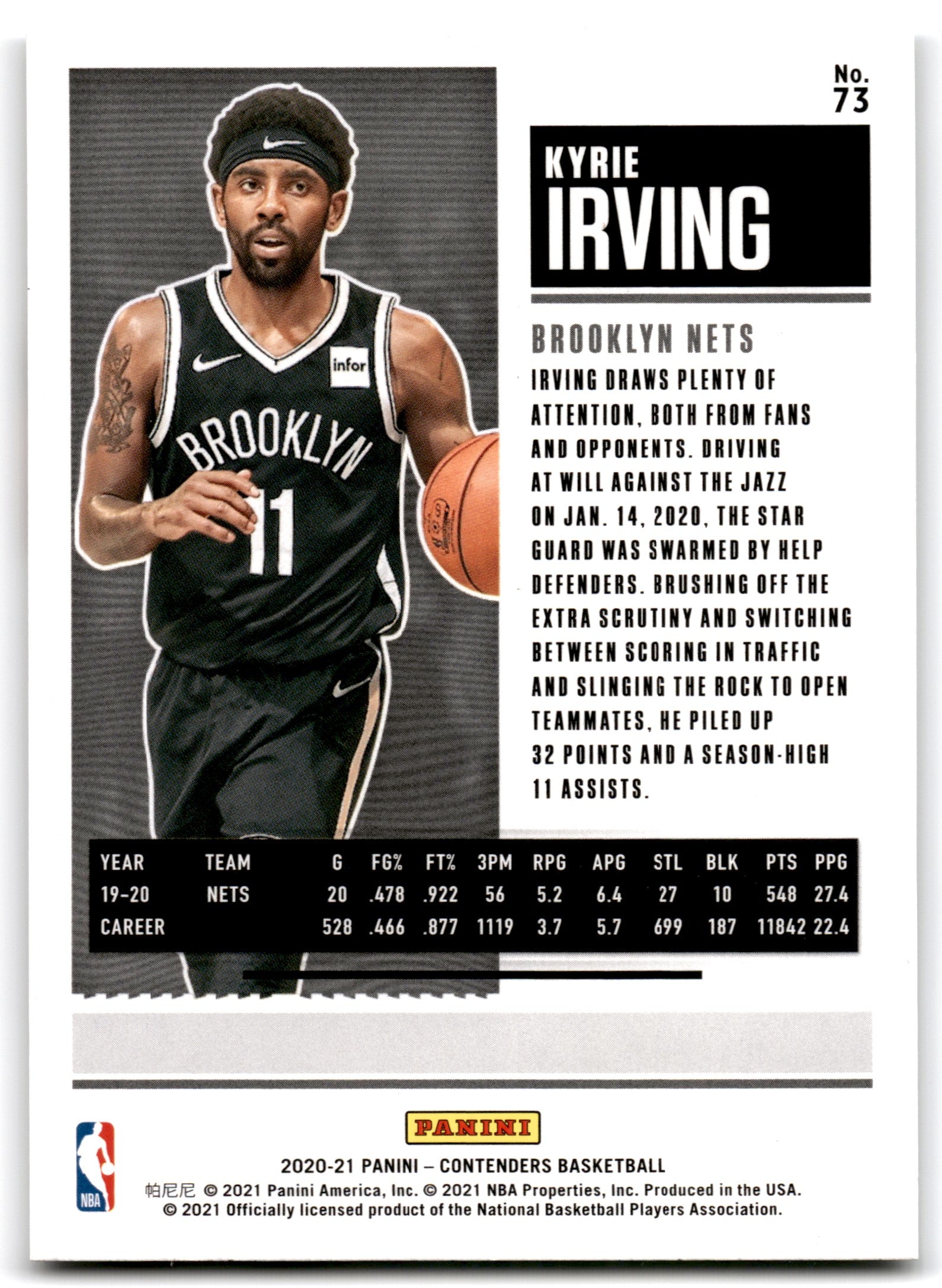 2020 Panini Contenders Game Ticket Bronze Kyrie Irving Brooklyn Nets Card 73