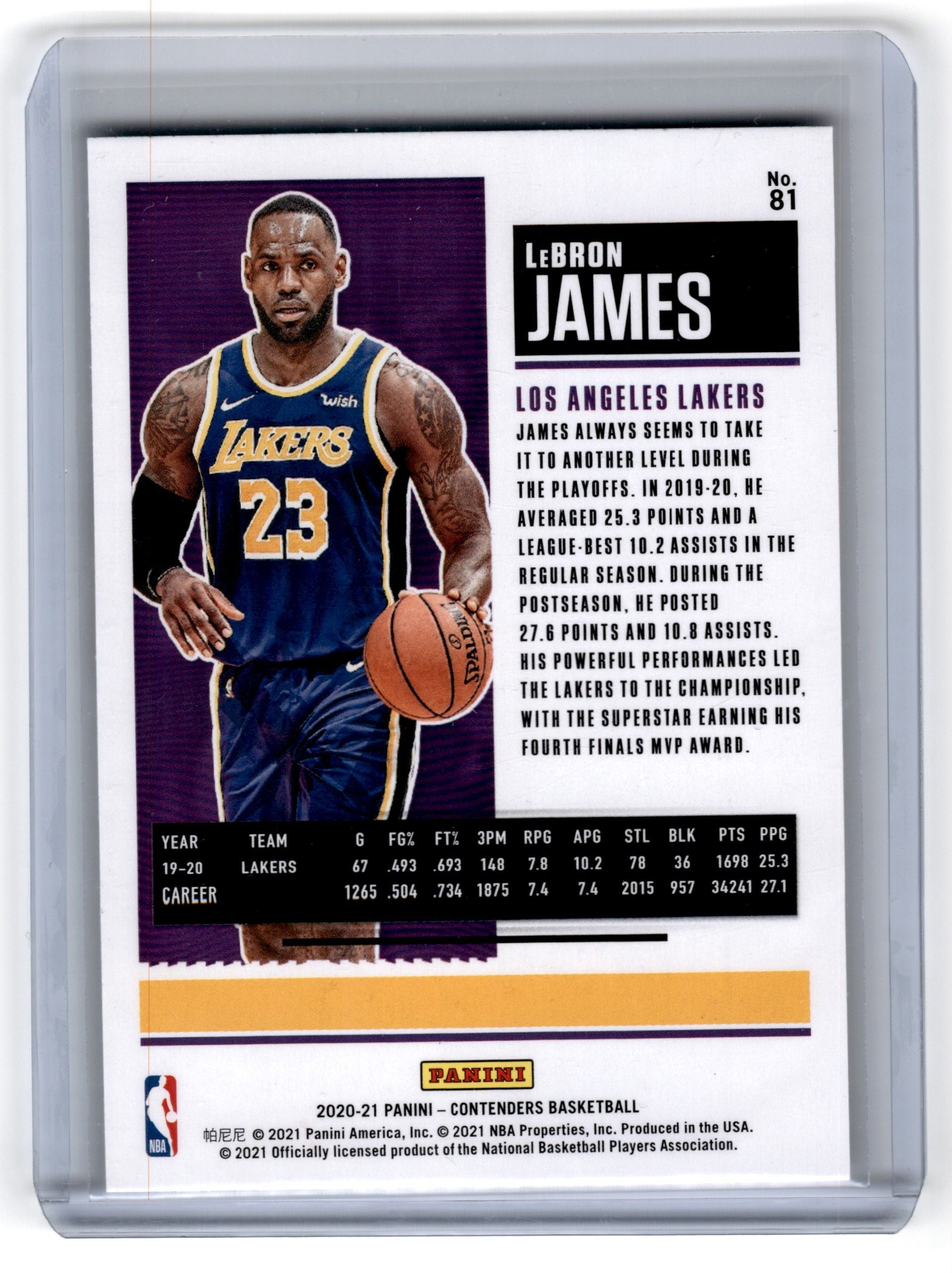 2020 Panini Contenders Game Ticket Bronze LeBron James Los Angeles Lakers Card 81