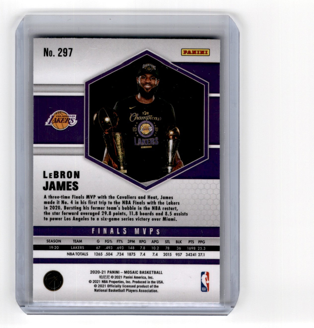 2020 Panini Mosaic Finals MVP Lebron James Card 297