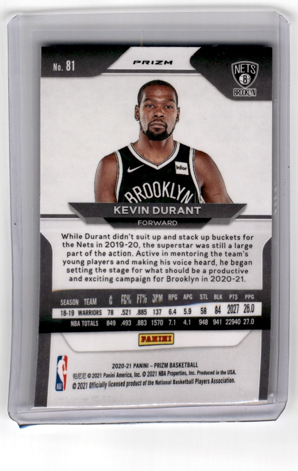 2020 Panini Prizm Kevin Durant Red Cracked Ice Card 81