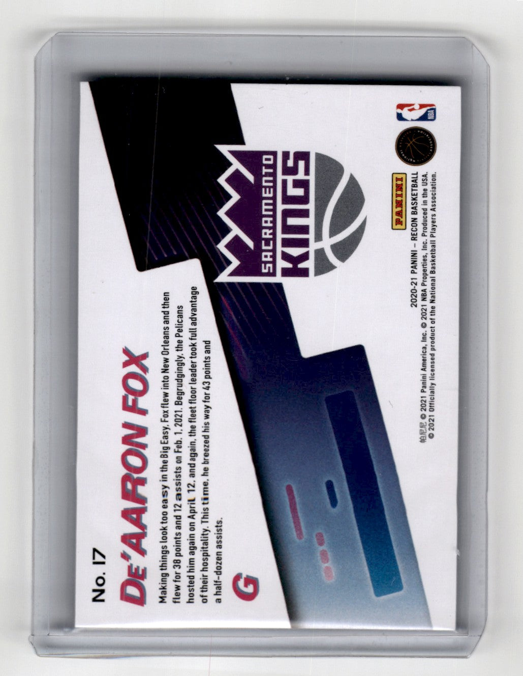 2020 Panini Recon Maneuvers De'Aaron Fox /99 Card 17
