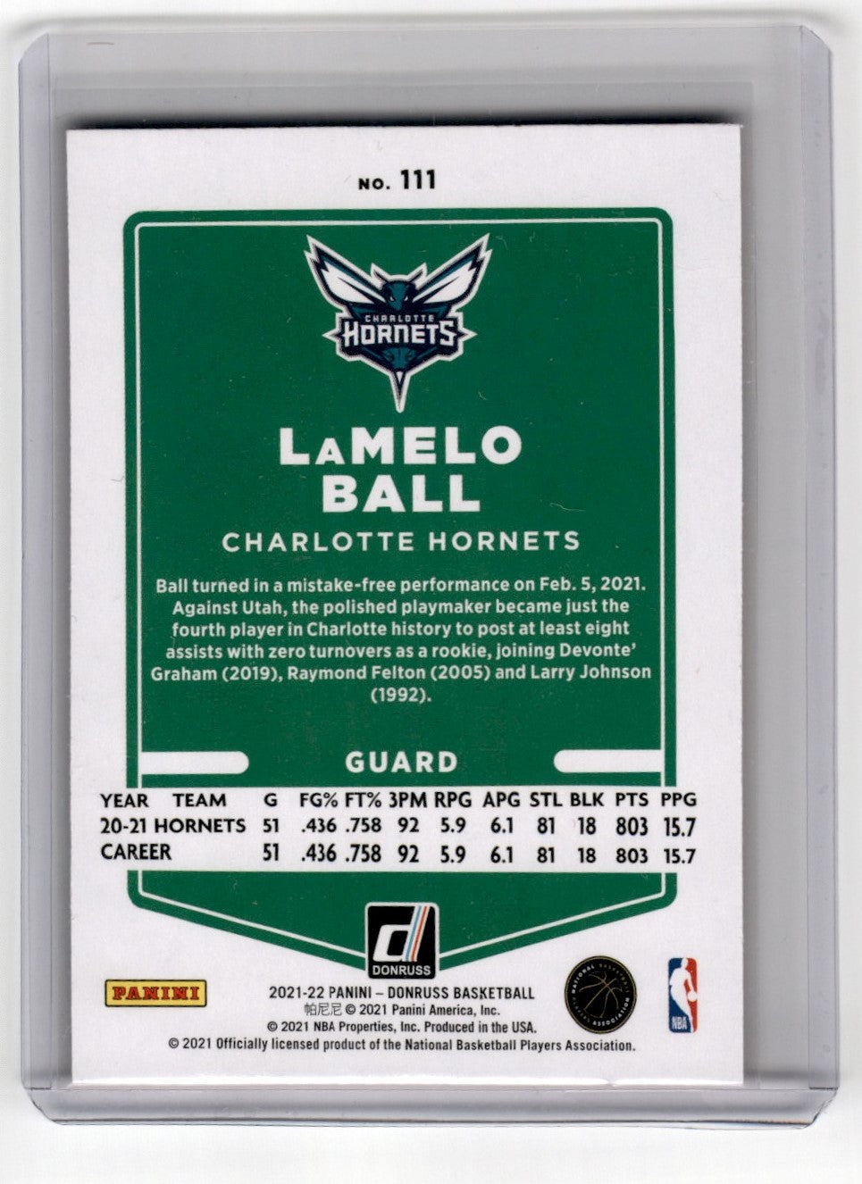 2021 Donruss LaMelo Ball Orange Laser Card 111