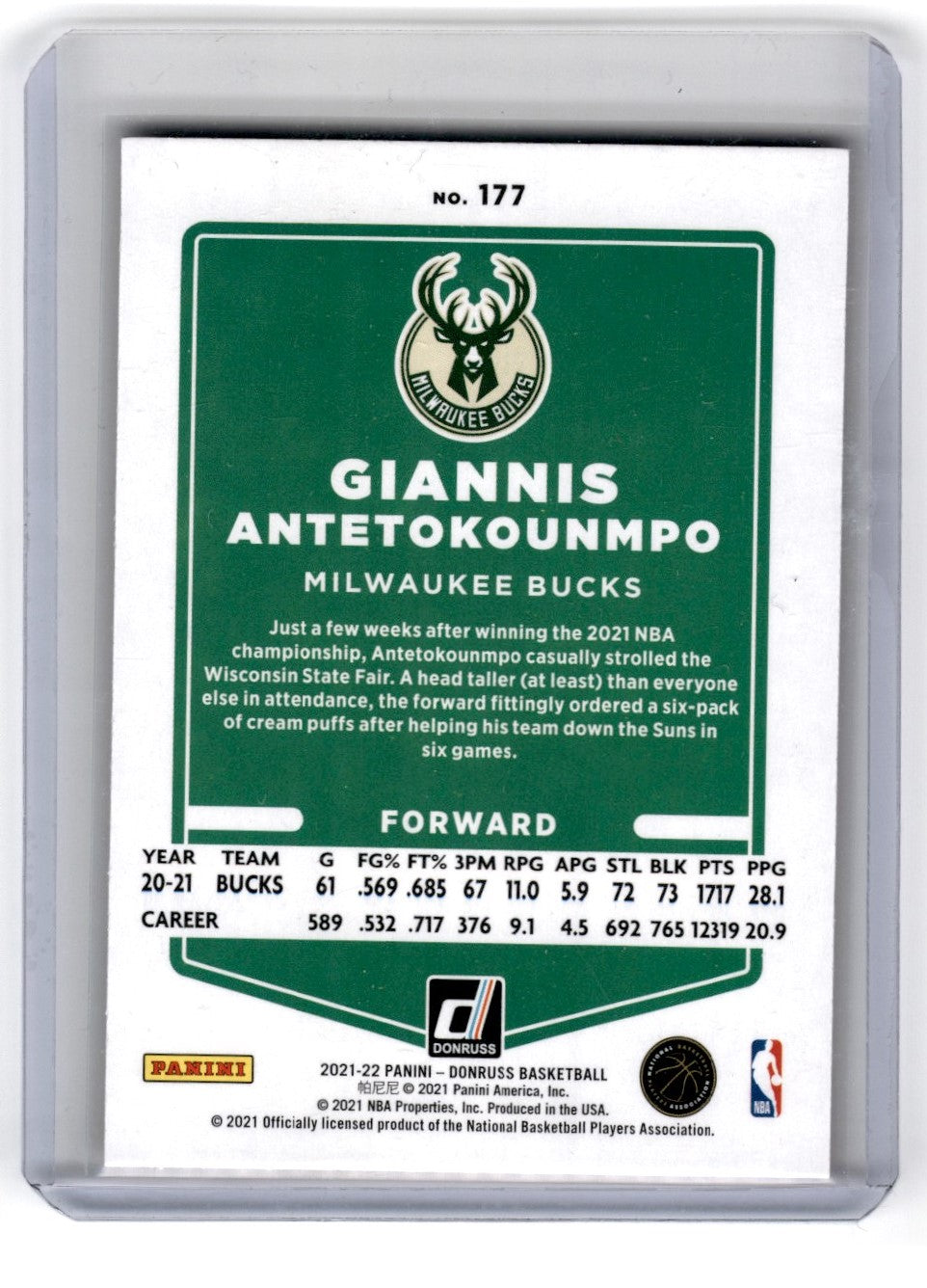 2021 Donruss Giannis Antetokounmpo Orange Laser Card 177
