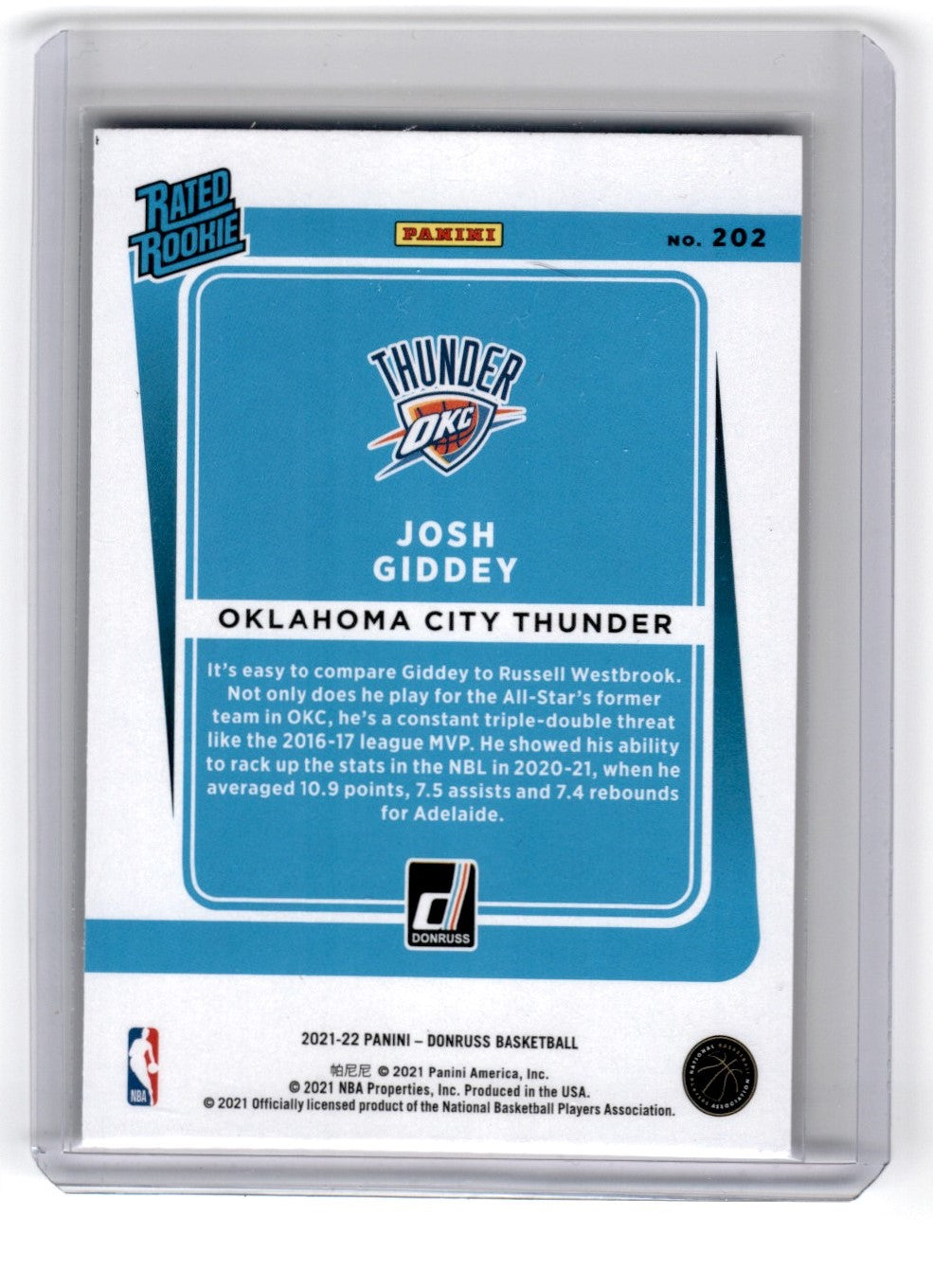 2021 Donruss Josh Giddey Card 202