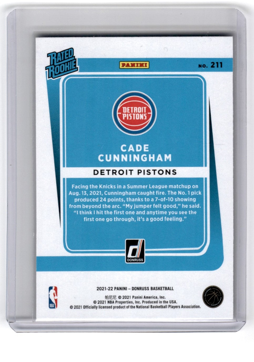 2021 Donruss Cade Cunningham Card 211