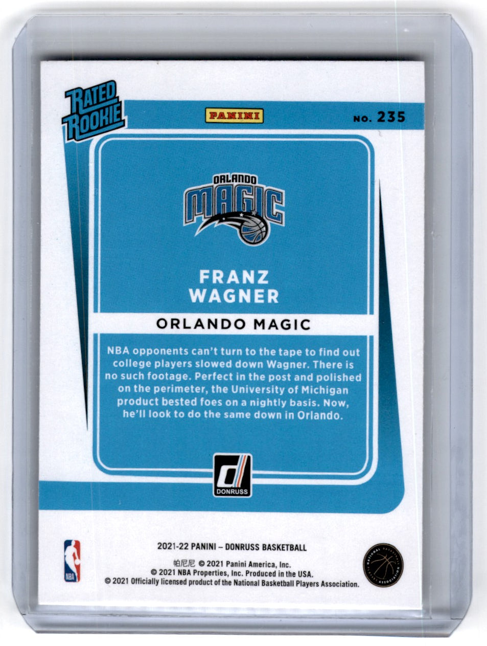 2021 Donruss Franz Wagner Card 235
