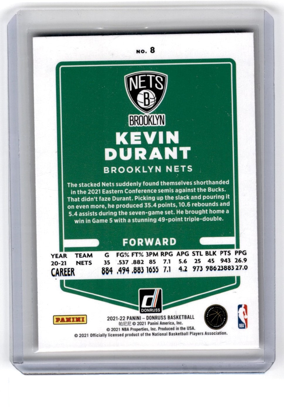 2021 Donruss Kevin Durant Orange Laser Card 8