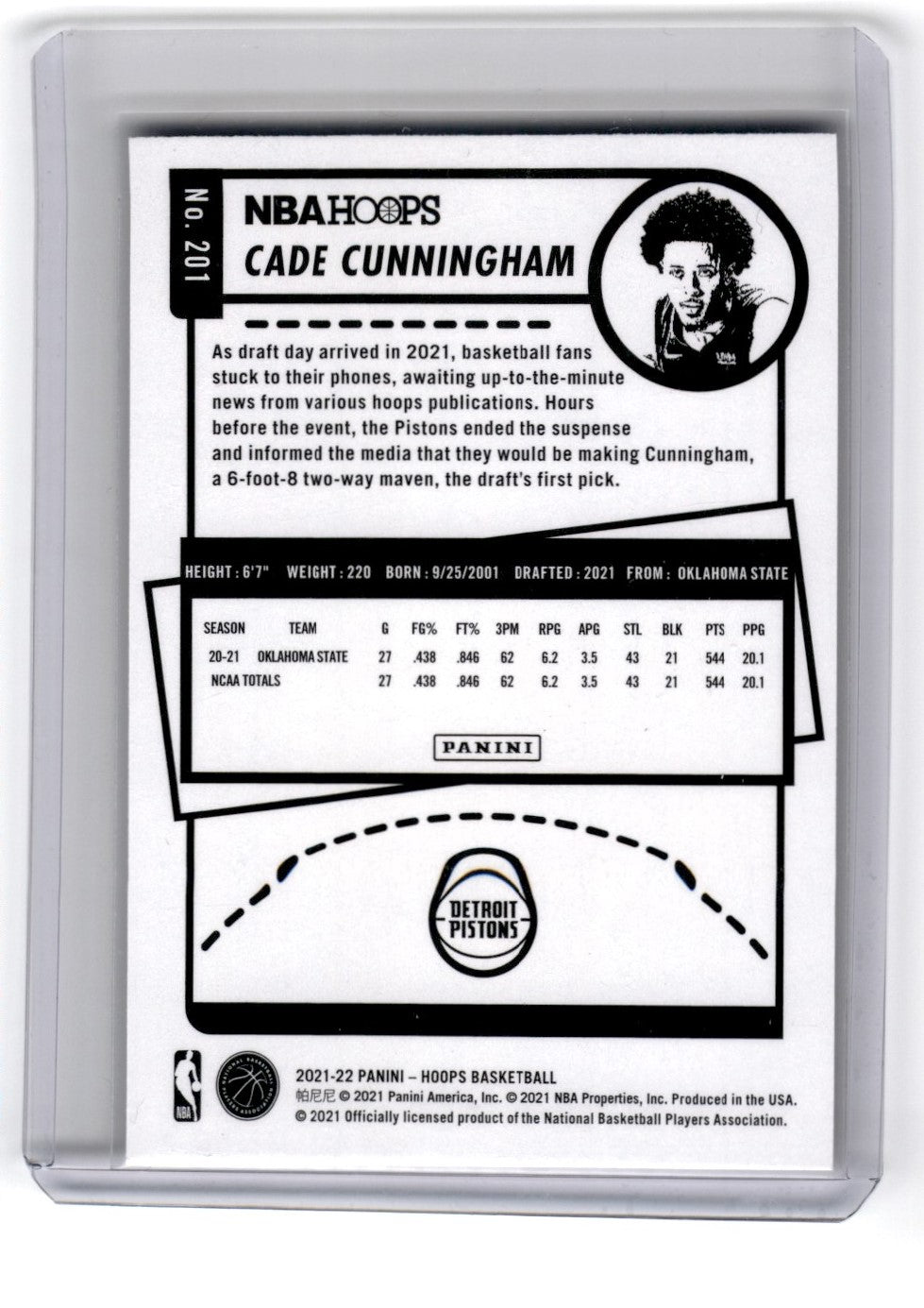 2021 Hoops Cade Cunningham RC Card 201
