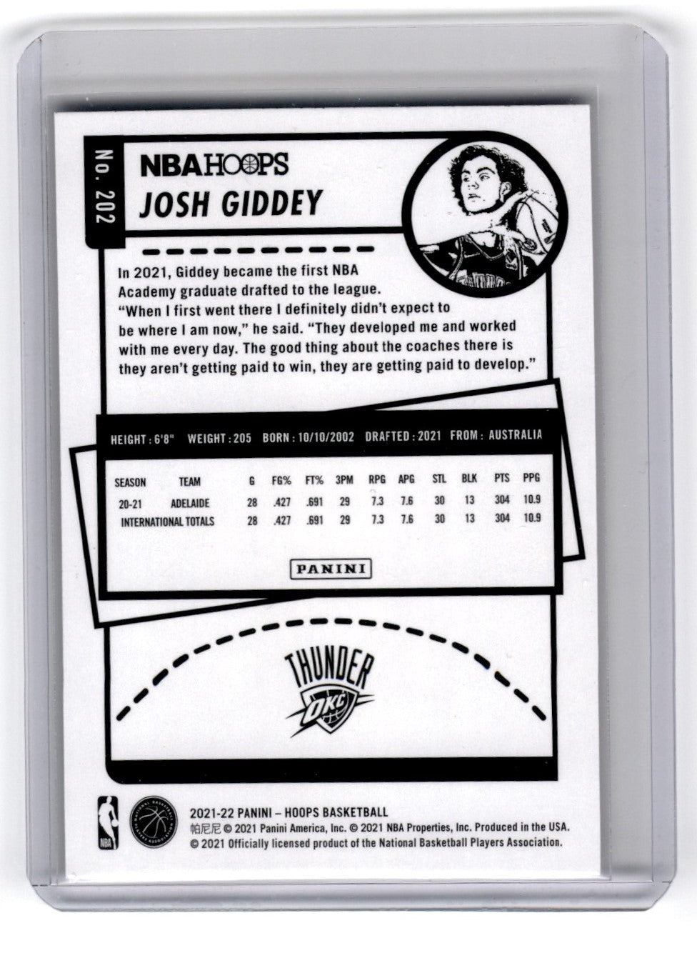 2021 Hoops Josh Giddey Card RC 202