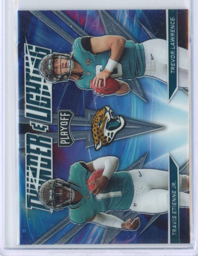 2021 Panini Playoff Thunder & Lightning Travis Etienne Jr./Trevor Lawrence Card TL-17