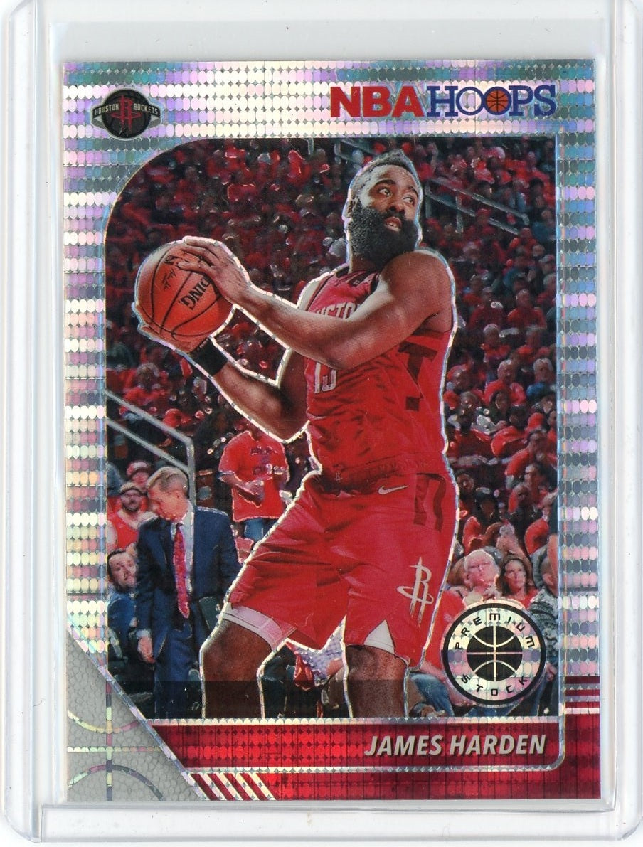 2019-20 Panini NBA Hoops Premium Basketball James Harden Silver Pulsar Prizm Card #66