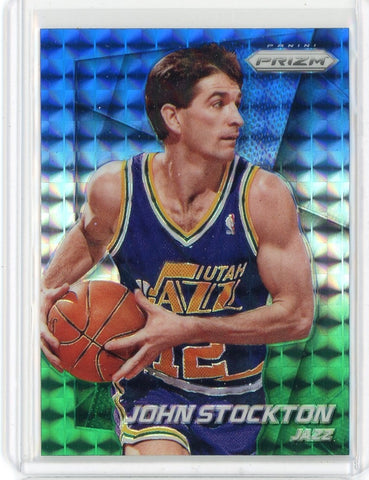 2014-15 Panini Prizm Basketball John Stockton Prizm Card Blue White Green #154