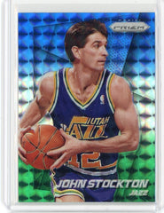 2014-15 Panini Prizm Basketball John Stockton Prizm Card Blue White Green #154