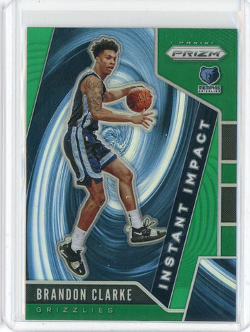 2019-20 Panini Prizm Basketball Brandon Clarke Instant Impact Green Prizm Card #25