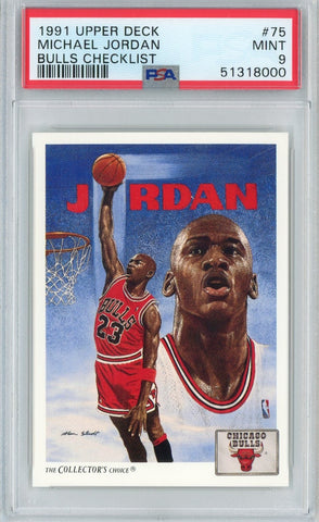 1991-92 Upper Deck Basketball Michael Jordan Bulls Checklist Card #75 PSA 9 MINT