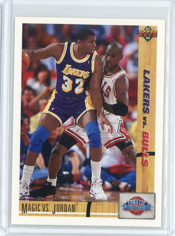 1991-92 Upper Deck Basketball Michael Jordan Magic Johnson Lakers vs Bulls Card #34