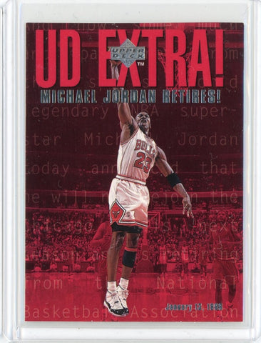 1999-00 Upper Deck Basketball Michael Jordan UD Extras Michael Jordan Retires Card #UDX