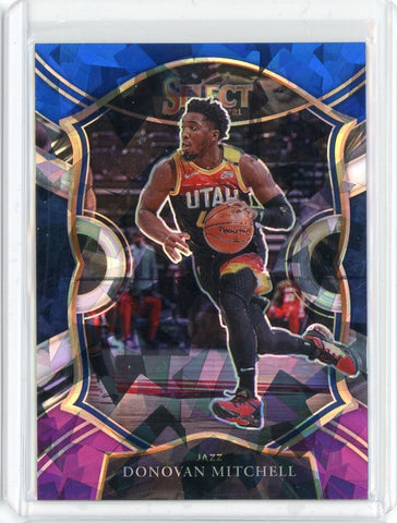 2020-21 Panini Select Basketball Donovon Mitchell Concourse Blue White Purple Cracked Ice Prizm Card #27