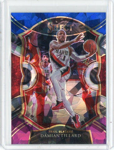 2020-21 Panini Select Basketball Damian Lillard Concourse Blue White Purple Cracked Ice Prizm Card #24