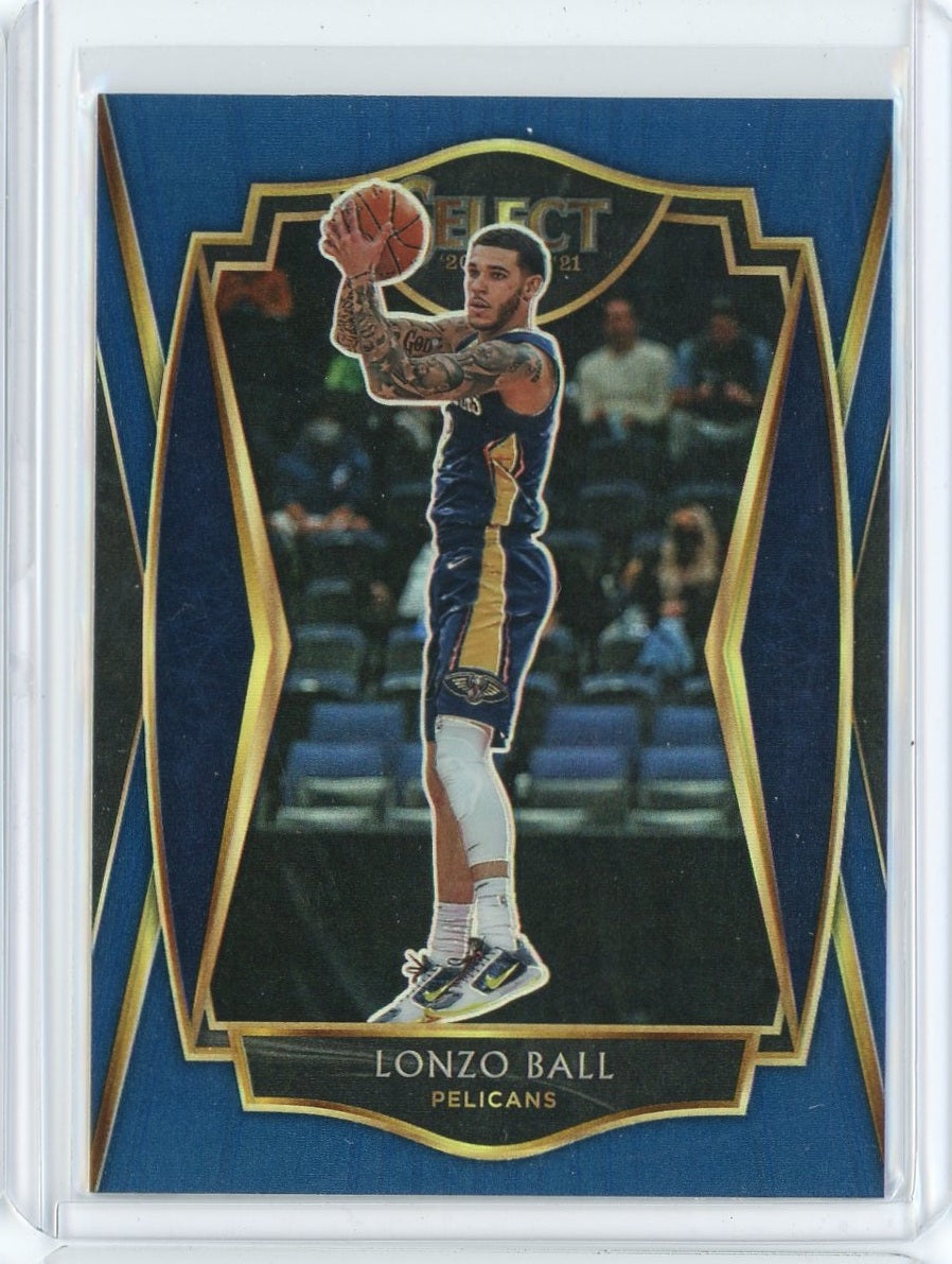 2020-21 Panini Select Basketball Lonzo Ball Premier Level Blue Prizm Card #137
