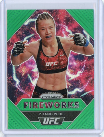 2021 Panini Prizm UFC Zhang Weili Fireworks Green Prizm Card #15