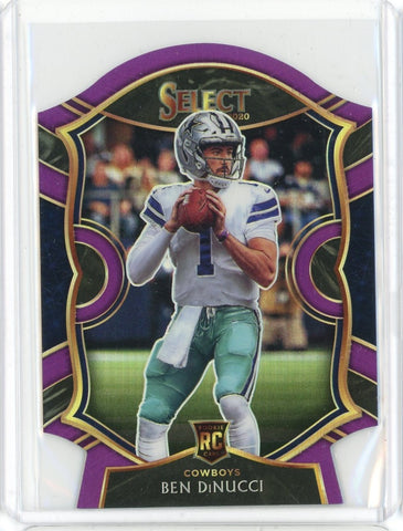 2020 Panini Select NFL Ben DiNucci Premier Level Purple Prizm Die Cut RC Card #99