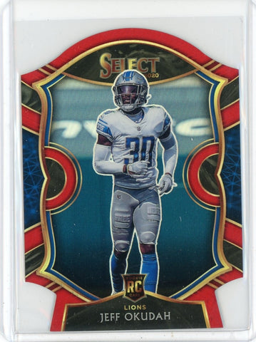 2020 Panini Select NFL Jeff Okudah Concourse Red Prizm Die Cut RC Card #86