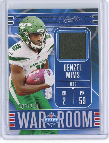 2020 Panini Absolute Football NFL Denzel Mims War Room Patch Card #WMN-15 /199
