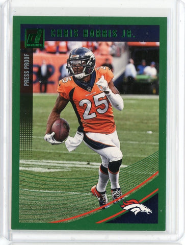 2018 Panini Donruss NFL Chris Harris Jr Green Press Proof Card #89 Broncos