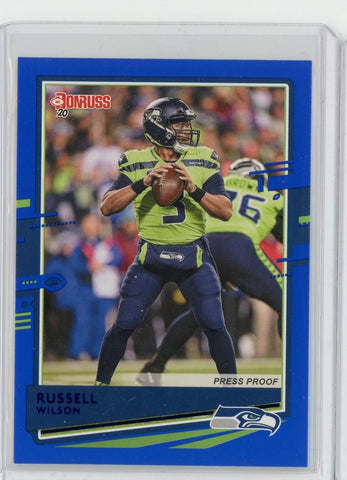 2020 Panini Donruss NFL Russell Wilson Blue Press Proof Card #222