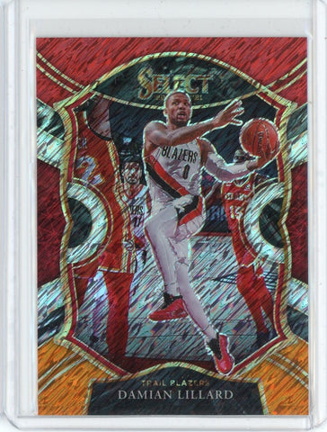 2020-21 Panini Select Basketball Damian Lillard Concourse White Orange Prizm Card #24