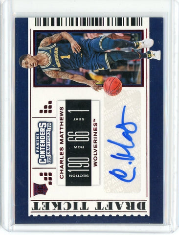 2019-20 Panini Contenders Draft Picks Basketball Charles Matthews Draft Ticket Auto Card #123