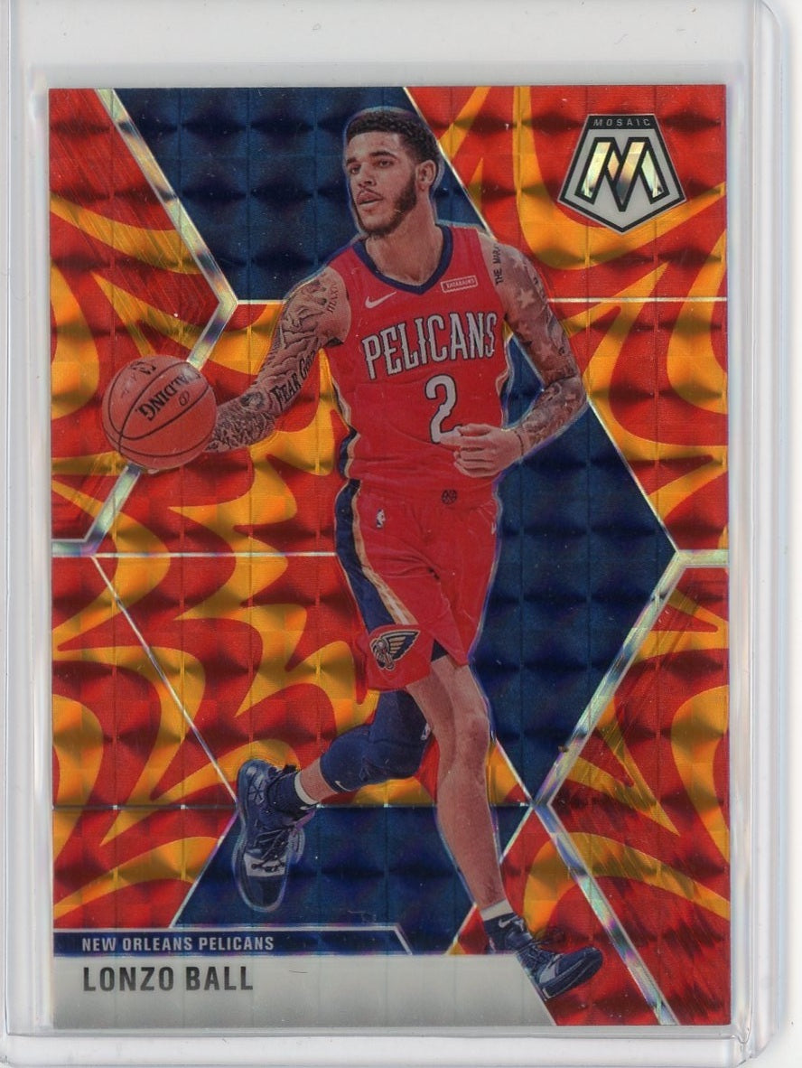 2019-20 Panini Mosaic Basketball Lonzo Ball Reactive Blue Prizm Card #166