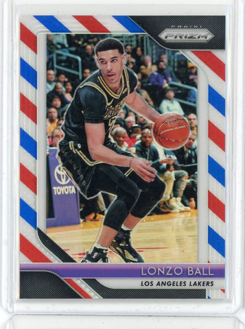 2018-19 Panini Prizm Basketball Lonzo Ball Red White Blue Prizm Card #294