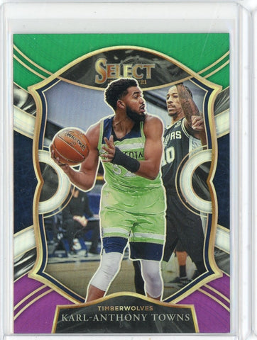 2020-21 Panini Select Basketball Karl Anthony Towns Concourse Green White Purple Prizm Card #36