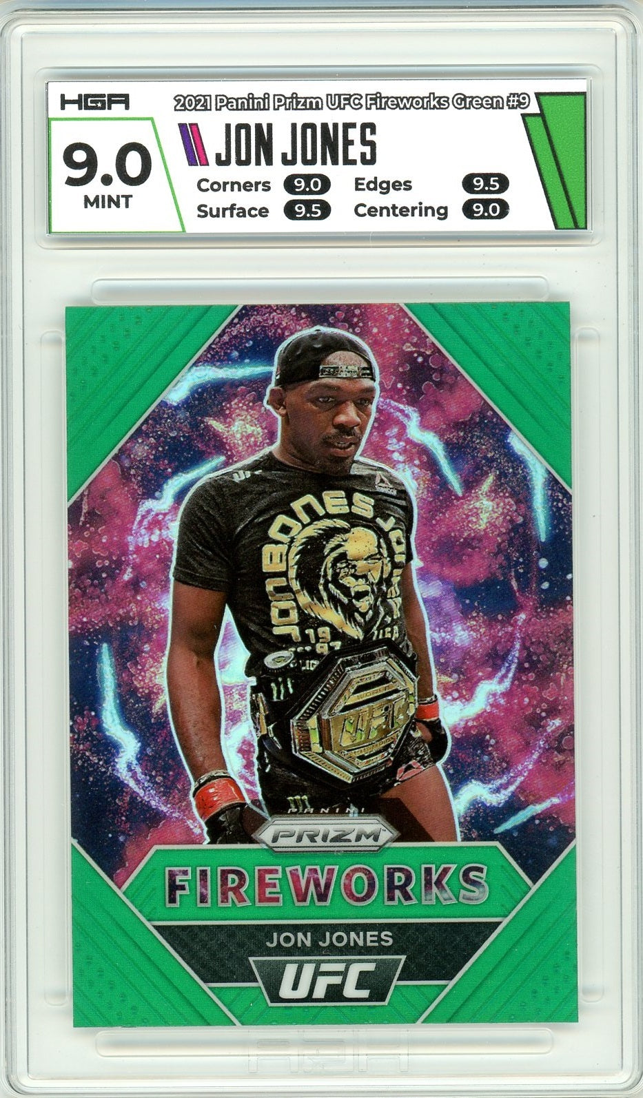 2021 Panini Prizm UFC Jon Jones Fireworks Green Prizm #9 HGA 9.0 MINT